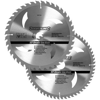 Set 2 discuri fierastrau circular, 250mm, dinti 40, 60, inel centrare 16, 20, 25, 30mm, Silverline Set 2 discuri fierastrau circular, 250mm, dinti 40, 60, inel centrare 16, 20, 25, 30mm, Silverline