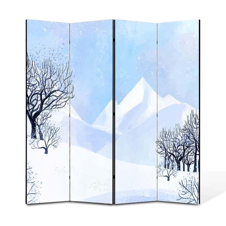 Paravan 4 piese Premium TrueColor, Art Star, Pictura de iarna, Panza pe cadru de lemn, Decoratiuni Moderne pentru Casa, 4 Panouri de 35 x 150, 140 x 150 cm