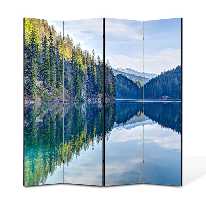 Paravan 4 piese Premium TrueColor, Art Star, Reflexia naturii, Panza pe cadru de lemn, Decoratiuni Moderne pentru Casa, 4 Panouri de 35 x 150, 140 x 150 cm