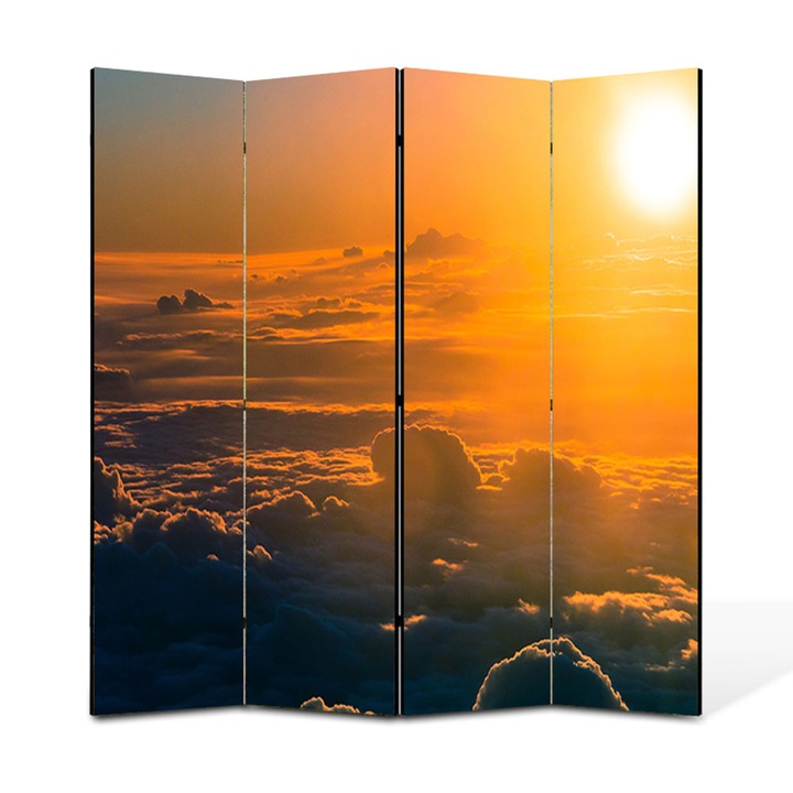 Paravan 4 piese Premium TrueColor, Art Star, Soare deasupra norilor, Panza pe cadru de lemn, Decoratiuni Moderne pentru Casa, 4 Panouri de 35 x 150, 140 x 150 cm