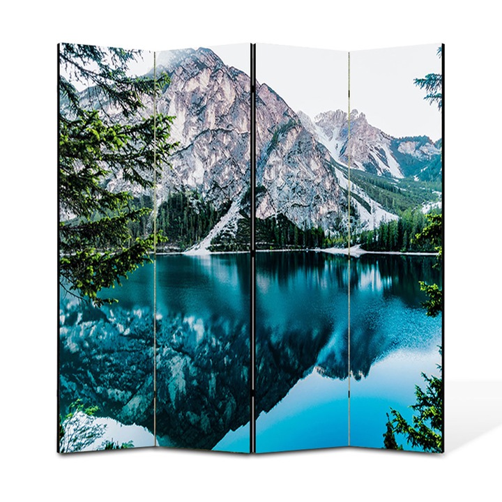 Paravan 4 piese Premium TrueColor, Art Star, Munte in oglinda, Panza pe cadru de lemn, Decoratiuni Moderne pentru Casa, 4 Panouri de 35 x 150, 140 x 150 cm