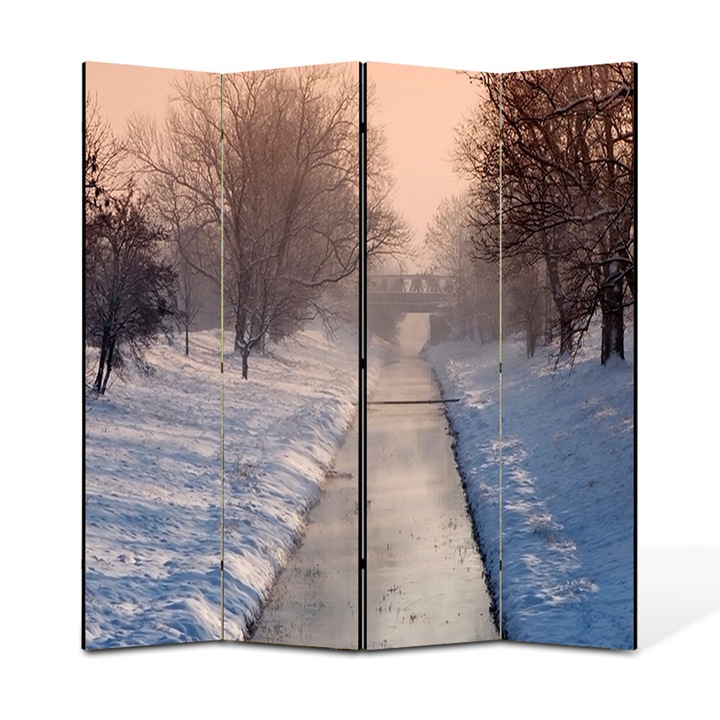 Paravan 4 piese Premium TrueColor, Art Star, Parau inghetat iarna, Panza pe cadru de lemn, Decoratiuni Moderne pentru Casa, 4 Panouri de 45 x 150, 180 x 150 cm