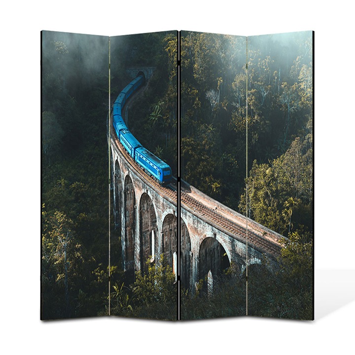 Paravan 4 piese Premium TrueColor, Art Star, Calatorie deasupra padurii, Panza pe cadru de lemn, Decoratiuni Moderne pentru Casa, 4 Panouri de 35 x 150, 140 x 150 cm