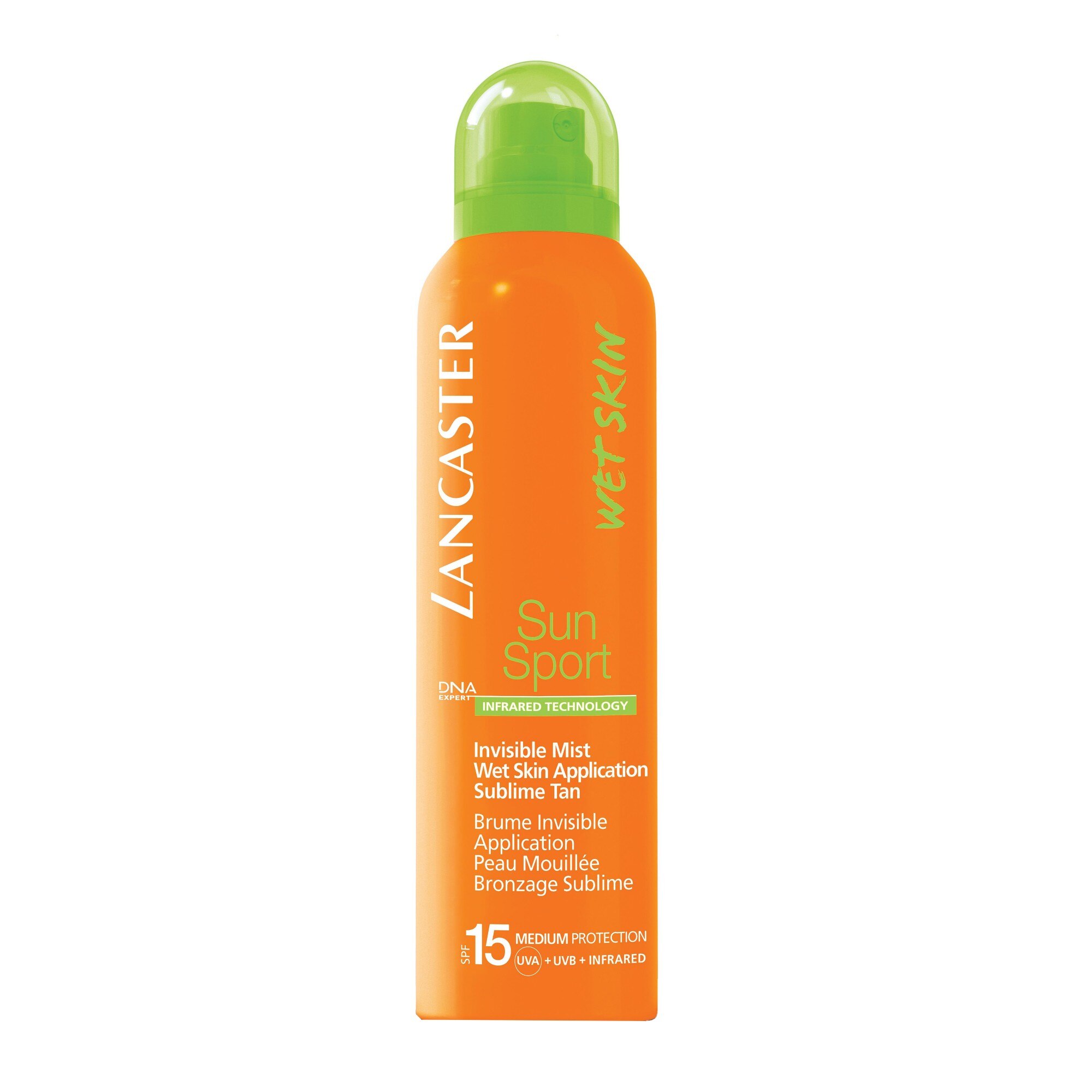 Lotiune spray pentru plaja Lancaster Sun Sport Invisible Mist Wet Skin Application SPF 15, 125 ml