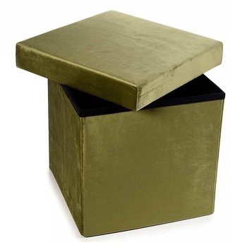 Taburet cu spatiu depozitare catifea verde olive 38 cm x 38 cm x 38 h Taburet cu spatiu depozitare catifea verde olive 38 cm x 38 cm x 38 h