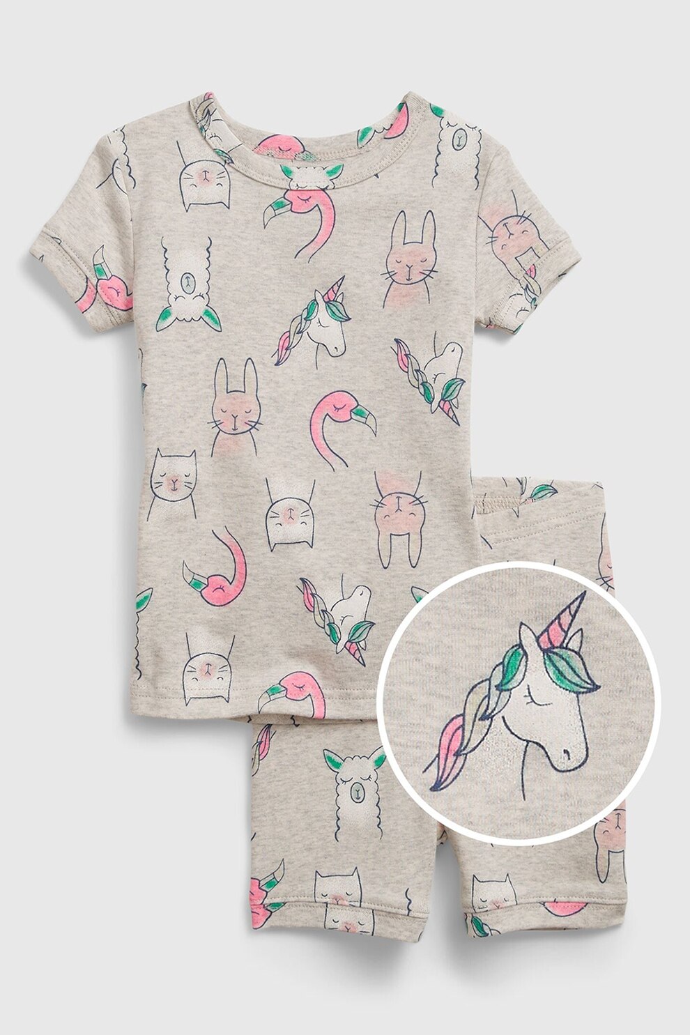 GAP, Pijama de bumbac organic cu imprimeu, Grej