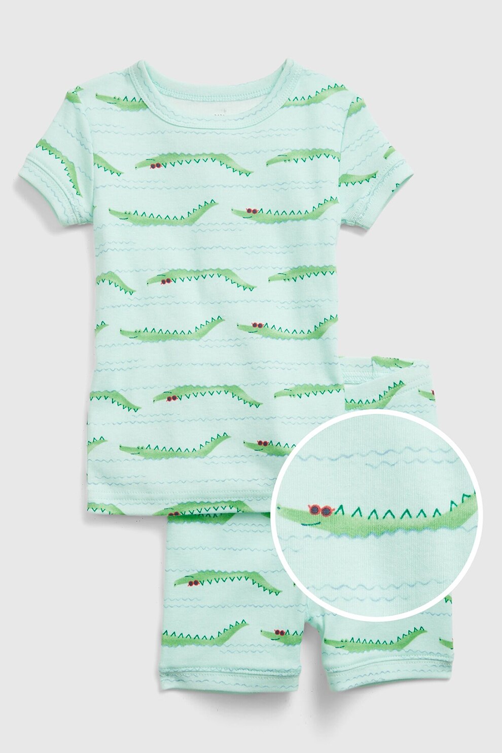 GAP, Pijama de bumbac organic cu imprimeu, Verde menta