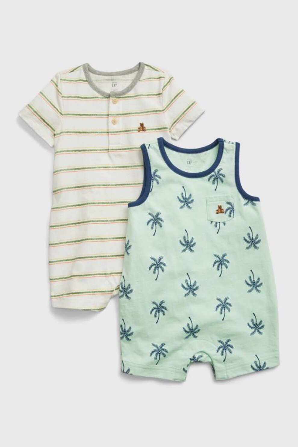 GAP, Set de 2 salopete scurte, baieti, cu imprimeu, Multicolor, Multicolora