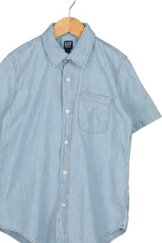 GAP, Camasa din material chambray cu maneci scurte si buzunar pe piept, Albastru deschis GAP, Camasa din material chambray cu maneci scurte si buzunar pe piept, Albastru deschis