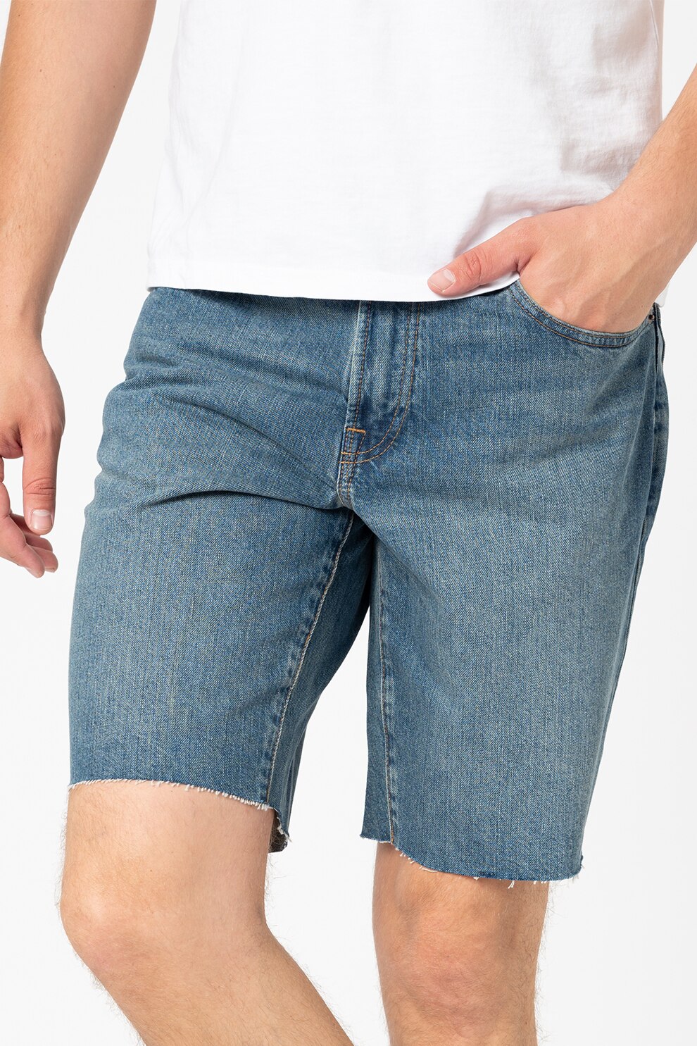 GAP, Pantaloni scurti din denim cu terminatii franjurate, Albastru