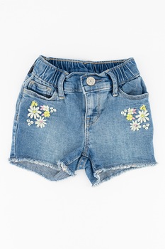 GAP, Pantaloni scurti din denim cu broderie cu model floral, Albastru GAP, Pantaloni scurti din denim cu broderie cu model floral, Albastru