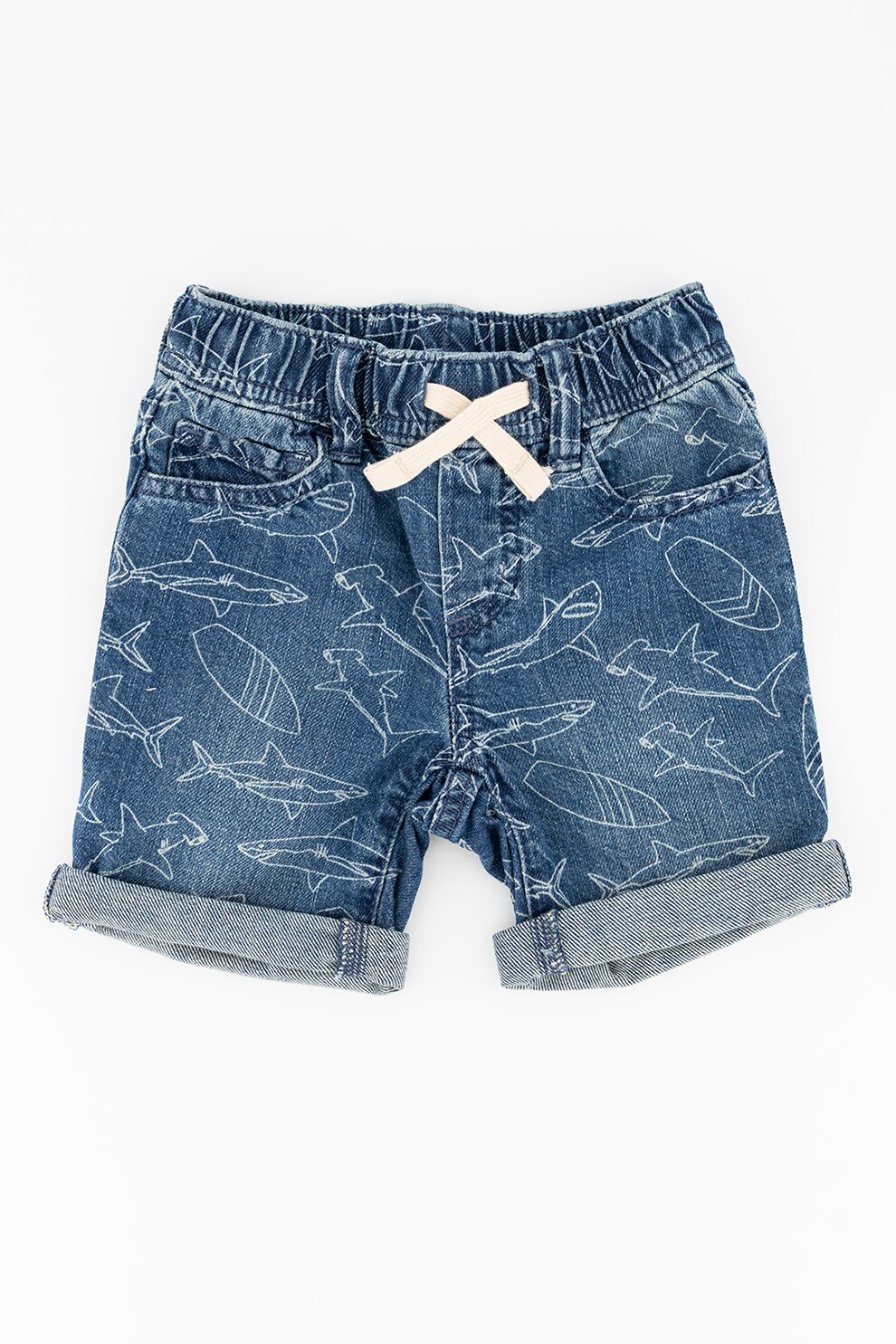 GAP, Pantaloni scurti din denim cu imprimeu si snur de ajustare, Albastru