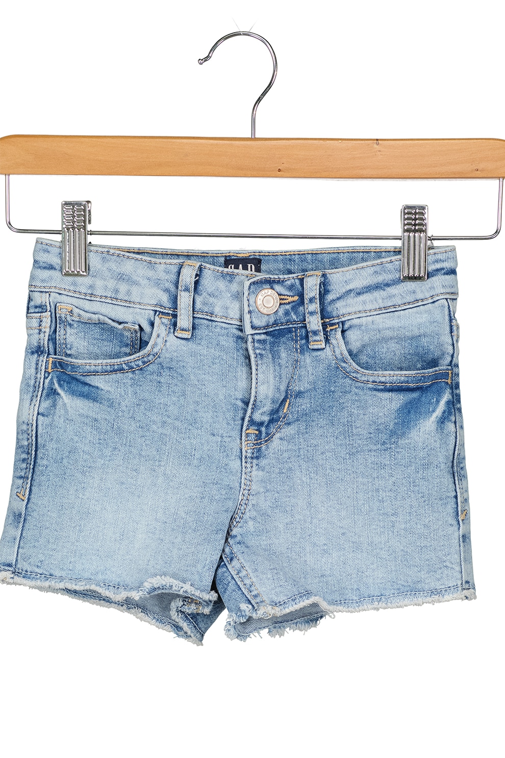 GAP, Pantaloni scurti din denim cu terminatii franjurate, Albastru deschis