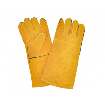 Manusi sudor galbene, piele de bovina captusita, manseta lunga, marimea M, 35 cm Manusi sudor galbene, piele de bovina captusita, manseta lunga, marimea M, 35 cm