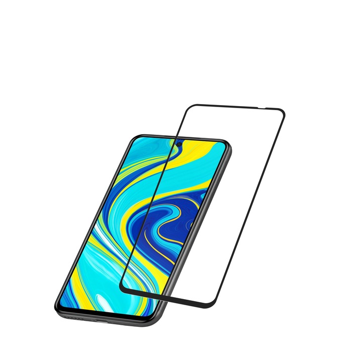 Folie ecran, Cellular Line, Sticla securizata, Pentru Xiaomi Redmi Note 10 4G/Note 10S, Transparent/Negru