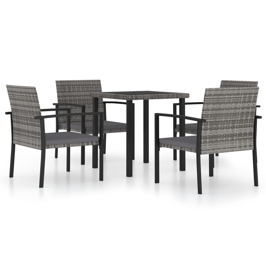 Set masa de gradina cu blat din sticla cu 4 scaune cu perne, vidaXL, Poliratan, 70 x 70 x 73 cm, Gri