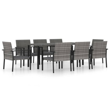 Set mobila de gradina cu 9 piese cu perne incluse, vidaXL, Poliratan, 180 x 70 x 73 cm, Gri Set mobila de gradina cu 9 piese cu perne incluse, vidaXL, Poliratan, 180 x 70 x 73 cm, Gri