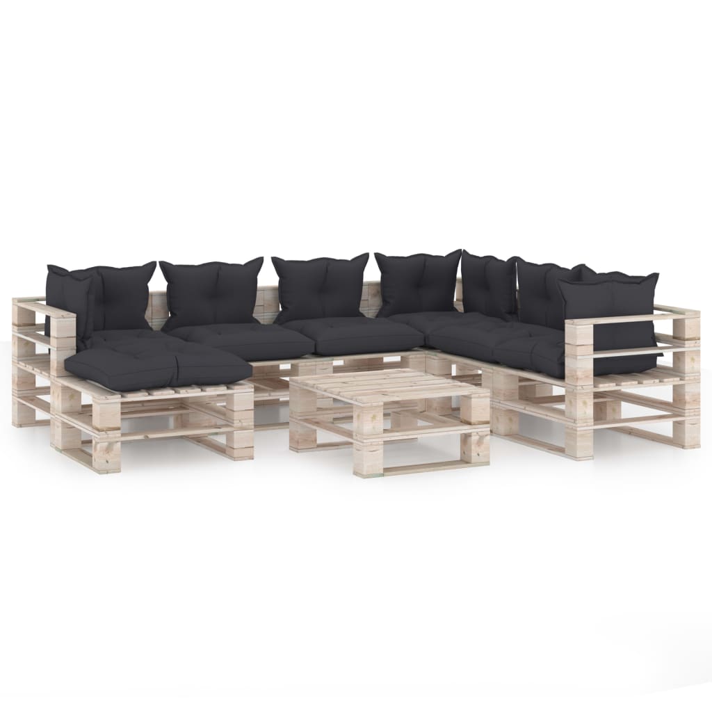 Mobilier de gradina din paleti cu perne colorate cu 24 de piese, vidaXL, Lemn, 70 x 67.5 x 62 cm, Gri antracit