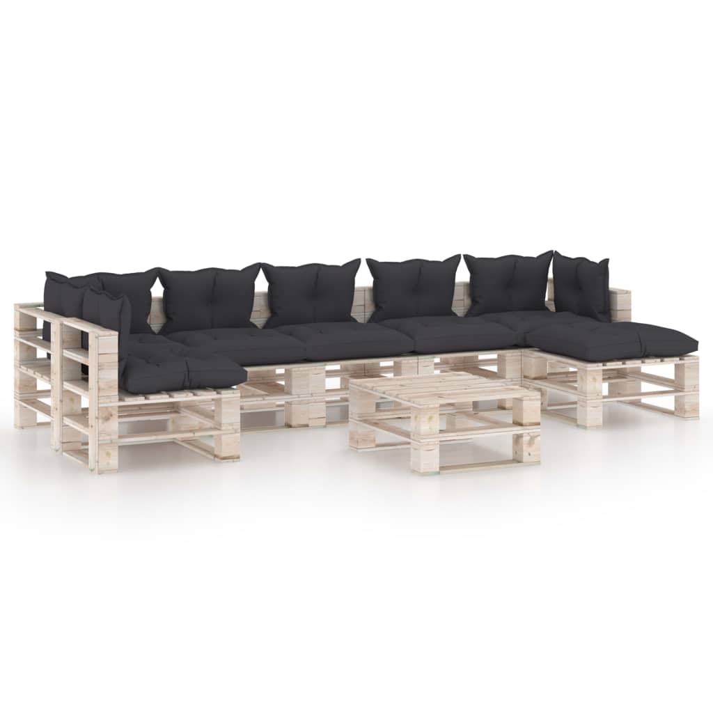 Mobilier de gradina din paleti cu perne gri antracit cu 7 piese cu masa, vidaXL, Lemn, 70 x 67.5 x 62 cm, Antracit