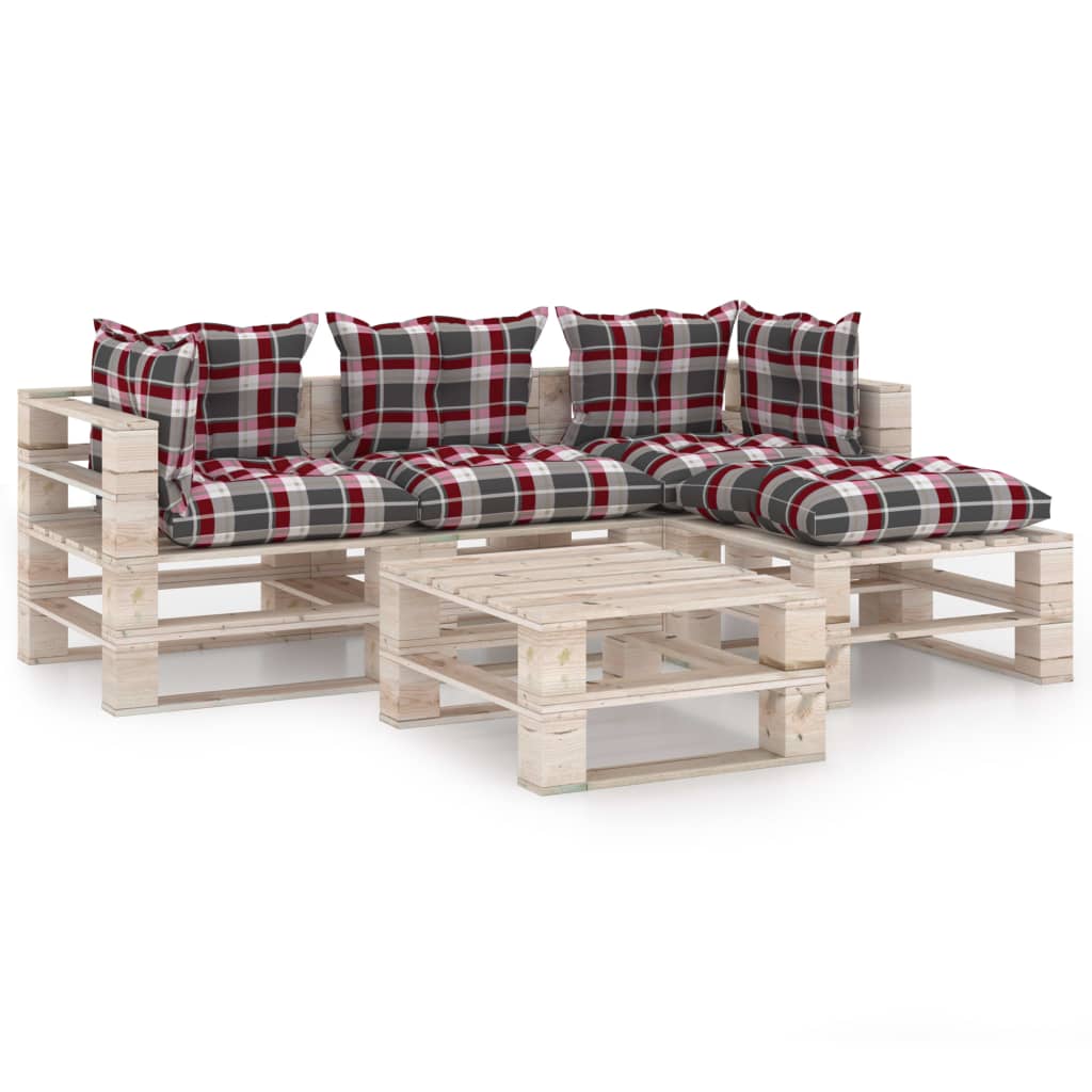 Mobilier de gradina din paleti cu 4 piese cu perne, vidaXL, Lemn, 70 x 67.5 x 62 cm, Negru/Rosu