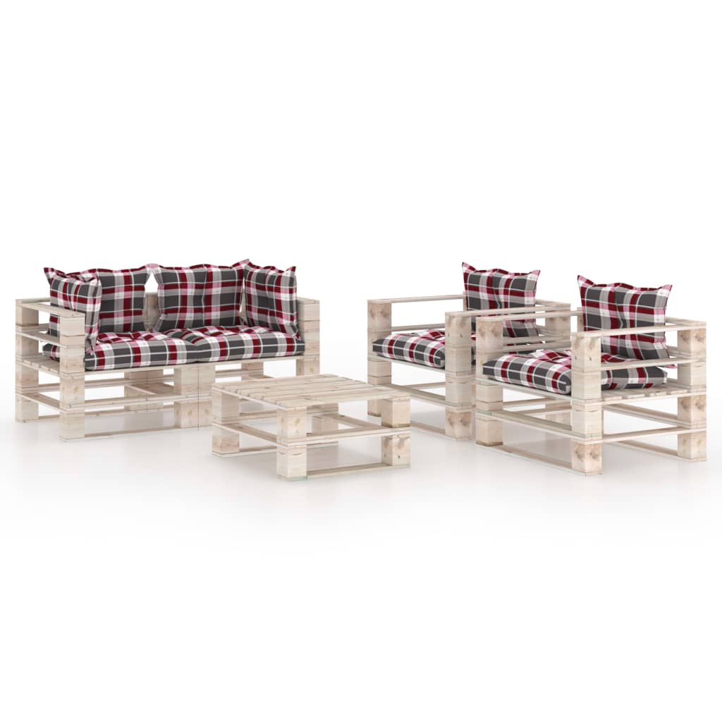 Set mobilier de gradina din paleti cu 1 masa, 2 fotolii si 2 canapele de colt cu perne, vidaXL, Lemn, 70 x 67.5 x 62cm, Multicolor