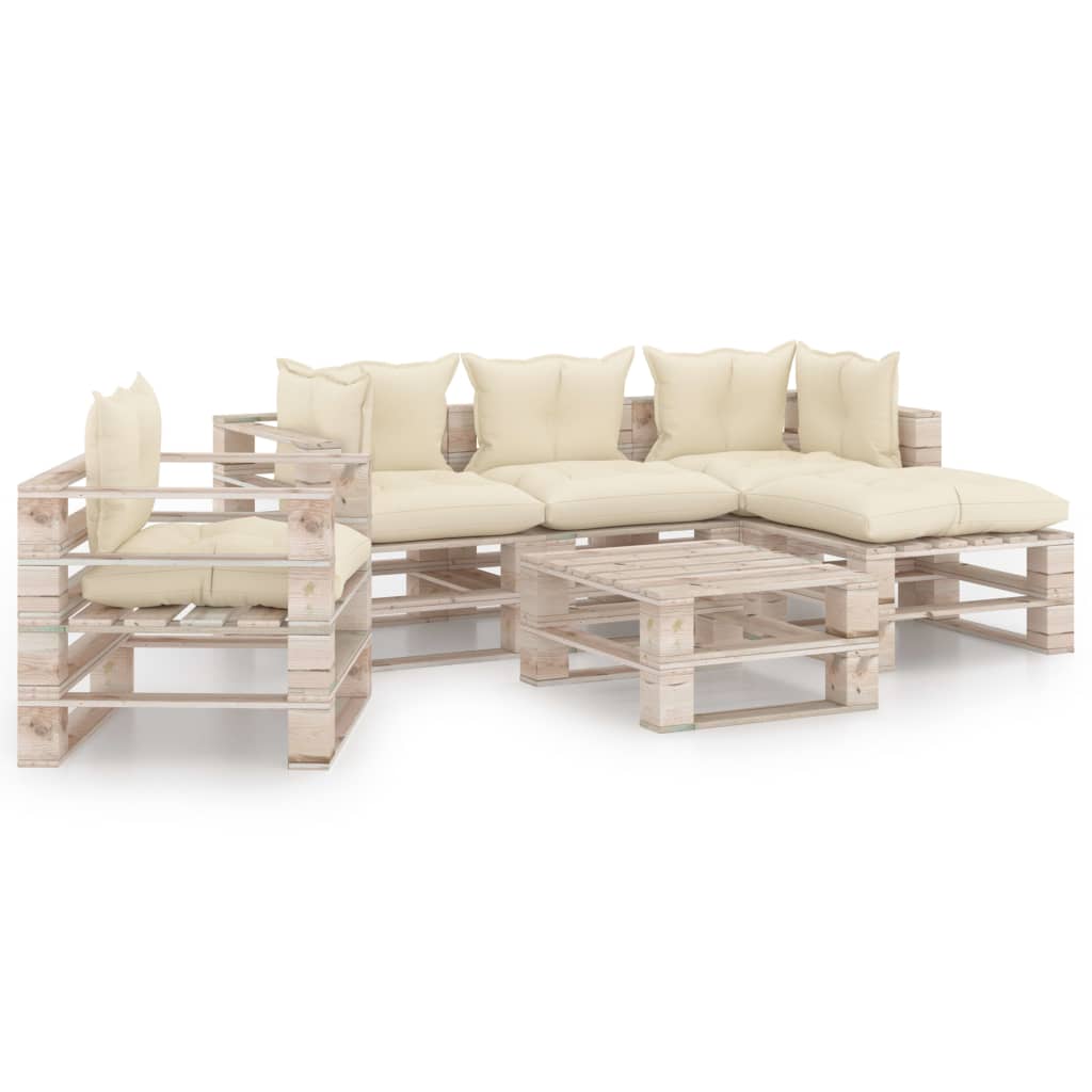 Mobilier de gradina din paleti cu perne crem cu 17 piese, vidaXL, Lemn, 70 x 67.5 x 62 cm, Crem