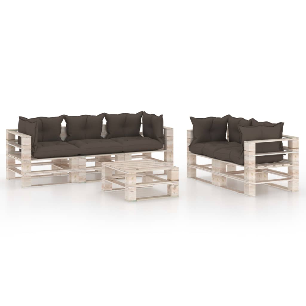Mobilier de gradina din paleti cu perne colorate cu 20 piese, vidaXL, Lemn, 70 x 67.5 x 62 cm, Maro taupe