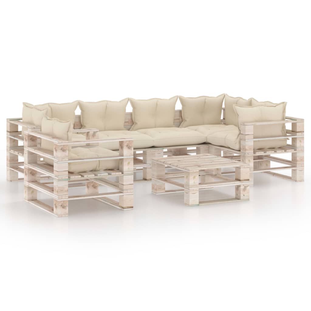 Set mobilier gradina din paleti, 7 piese, cu perne, lemn de pin