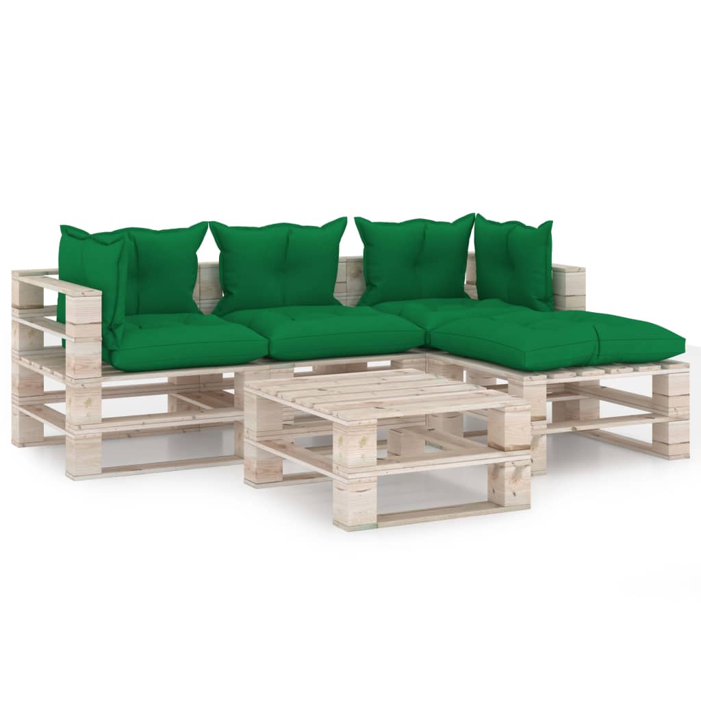 Mobilier de gradina din paleti cu 4 piese cu perne, vidaXL, Lemn, 70 x 67.5 x 62 cm, Verde