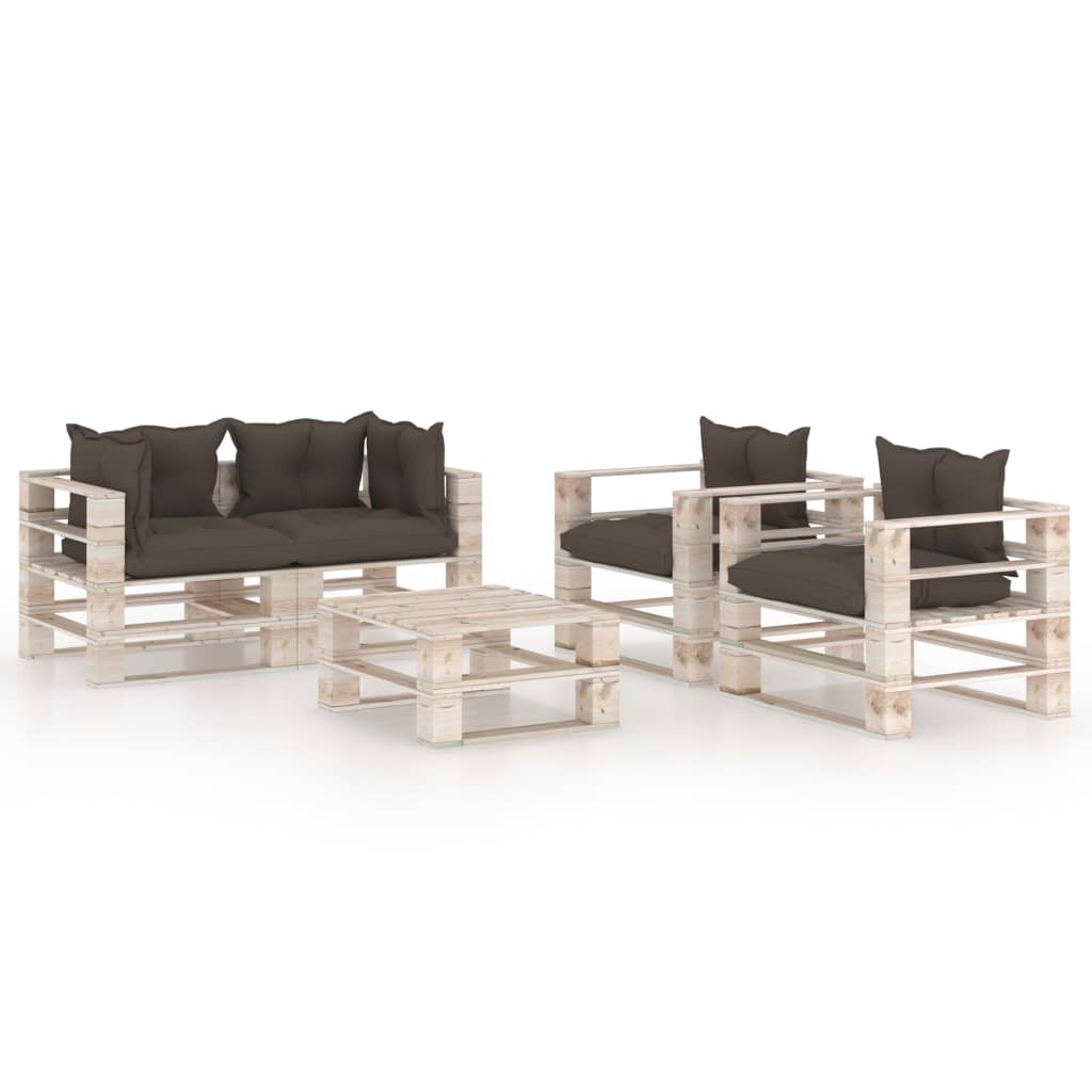 Mobilier de gradina din paleti cu perne colorate cu 15 piese, vidaXL, Lemn, 70 x 67.5 x 62 cm, Maro taupe