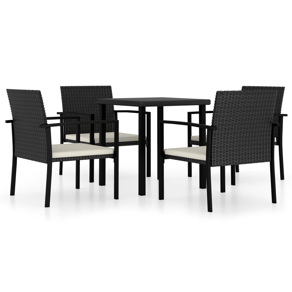 Set masa de gradina cu blat din sticla cu 4 scaune cu perne, vidaXL, Poliratan, 70 x 70 x 73 cm, Negru