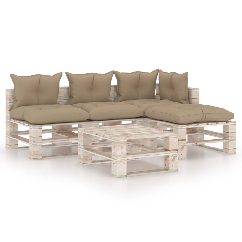 Mobilier de gradina din paleti cu 4 piese cu perne bej cu masa, vidaXL, Lemn, 70 x 67.5 x 62 cm, Bej