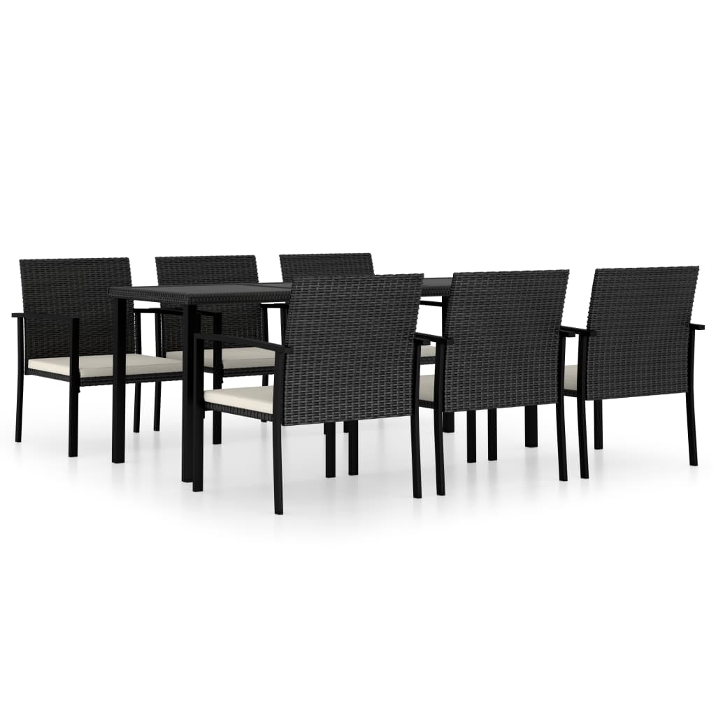 Mobila de gradina cu 7 piese cu perne crem, vidaXL, Poliratan, 180 x 70 x 73 cm, Negru