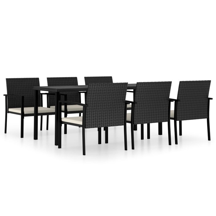 Set mobilier de gradina vidaXL, 7 piese, negru, poliratan, 48 kg