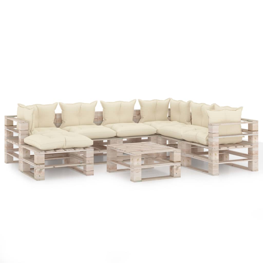 Mobilier de gradina din paleti cu perne colorate cu 24 de piese, vidaXL, Lemn, 70 x 67.5 x 62 cm, Crem