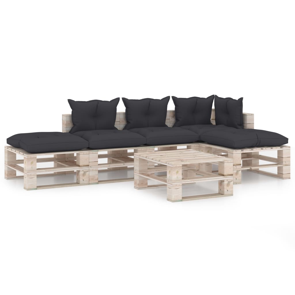 Mobilier de gradina din paleti cu perne gri antracit cu 15 piese, vidaXL, Lemn, 70 x 67.5 x 62 cm, Gri antracit