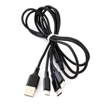 Cablu de incarcare USB 3-in-1 impletit negru Cablu de incarcare USB 3-in-1 impletit negru