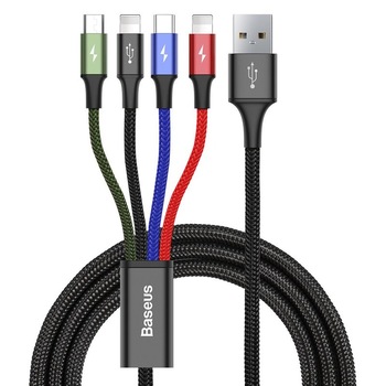 Cablu de date Baseus, Fast 4 in 1, 2 x Lightning, Type-C, Micro, 3.5A, 1.2m Cablu de date Baseus, Fast 4 in 1, 2 x Lightning, Type-C, Micro, 3.5A, 1.2m