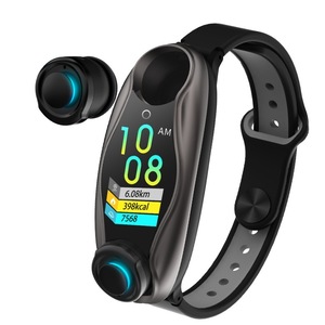 Bratara Fitness 2 in 1 LikeSmart™ FiTBUDS cu Casti Bluetooth InEar, G-Sensor Bosch, Monitorizare Ritm Cardiac, Tensiune Arteriala, Oxigen in Sange si Somn, Silicon Black