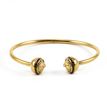 Bratara suflata cu aur, cap de leu decorat cu diamante CZ Bratara suflata cu aur, cap de leu decorat cu diamante CZ