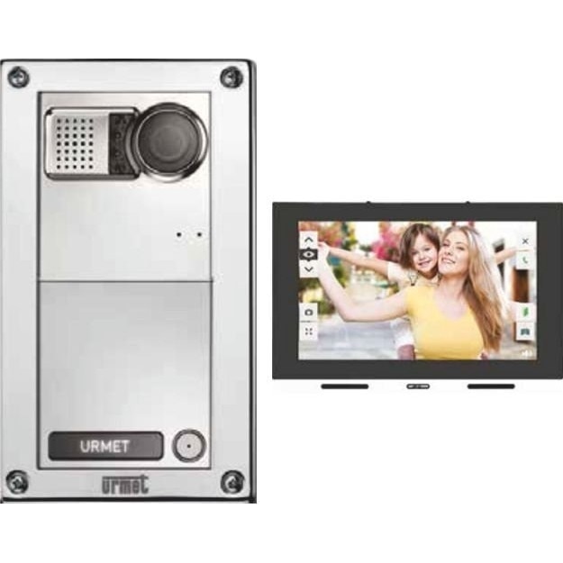 Kit videointerfon, IperCom ,IperVoice, 1 familie, post de exterior Sinthesi Steel, post de interior Max, 1060/61 Urmet