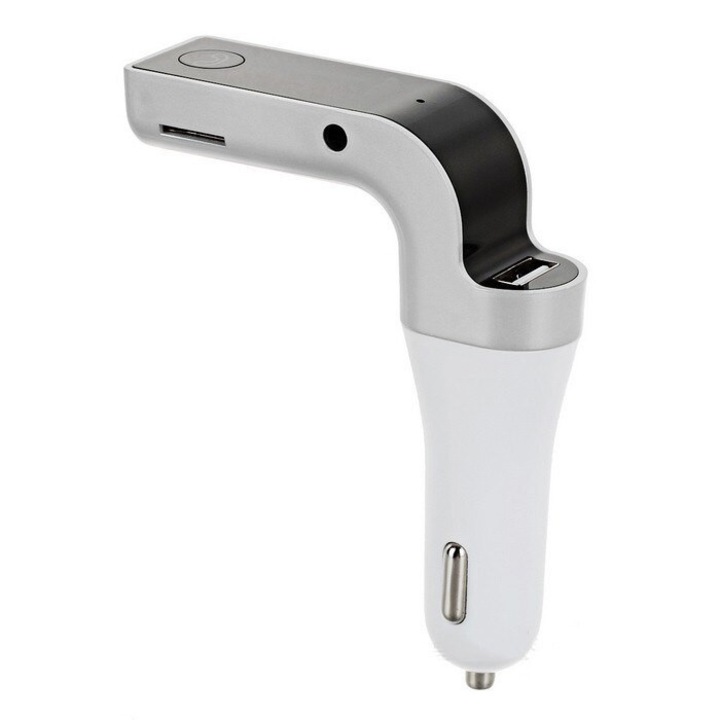 Трансмитер за кола KlaussTech, FM радио, Bluetooth, USB, MP3 възпроизвеждане, Hands-free, Micro SD карта, черен/бял