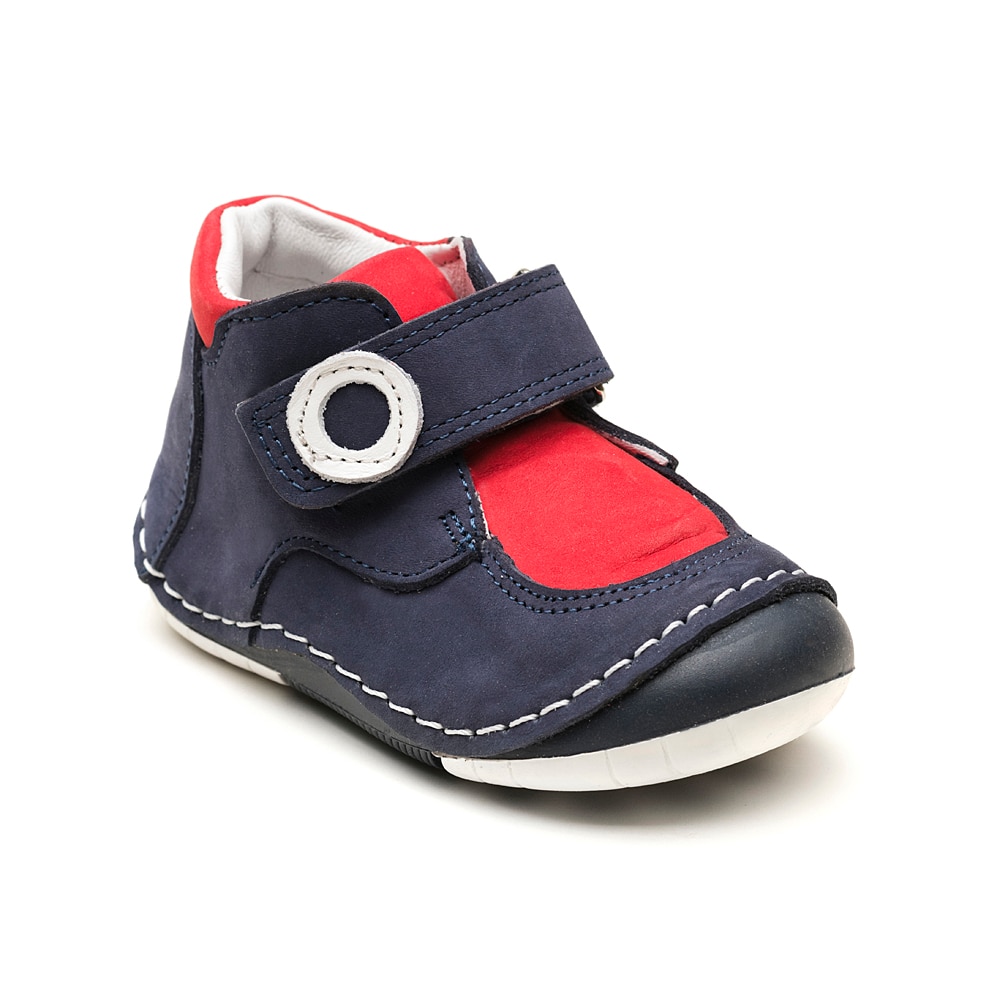 Pantofi piele primii pasi Kidopo Softy, Albatru/Rosu