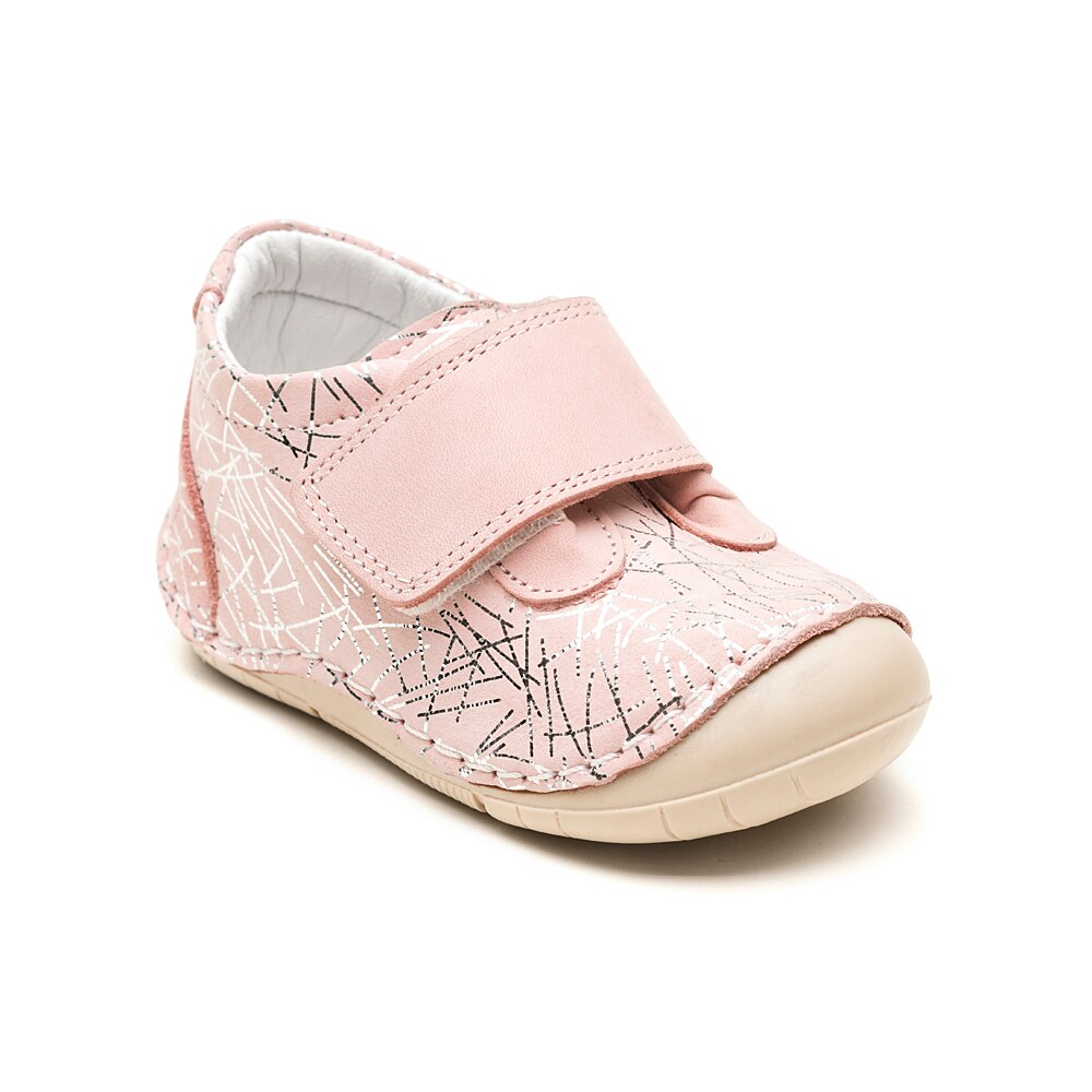 Pantofi piele primii pasi Kidopo Softy Elegant Silver, Roz