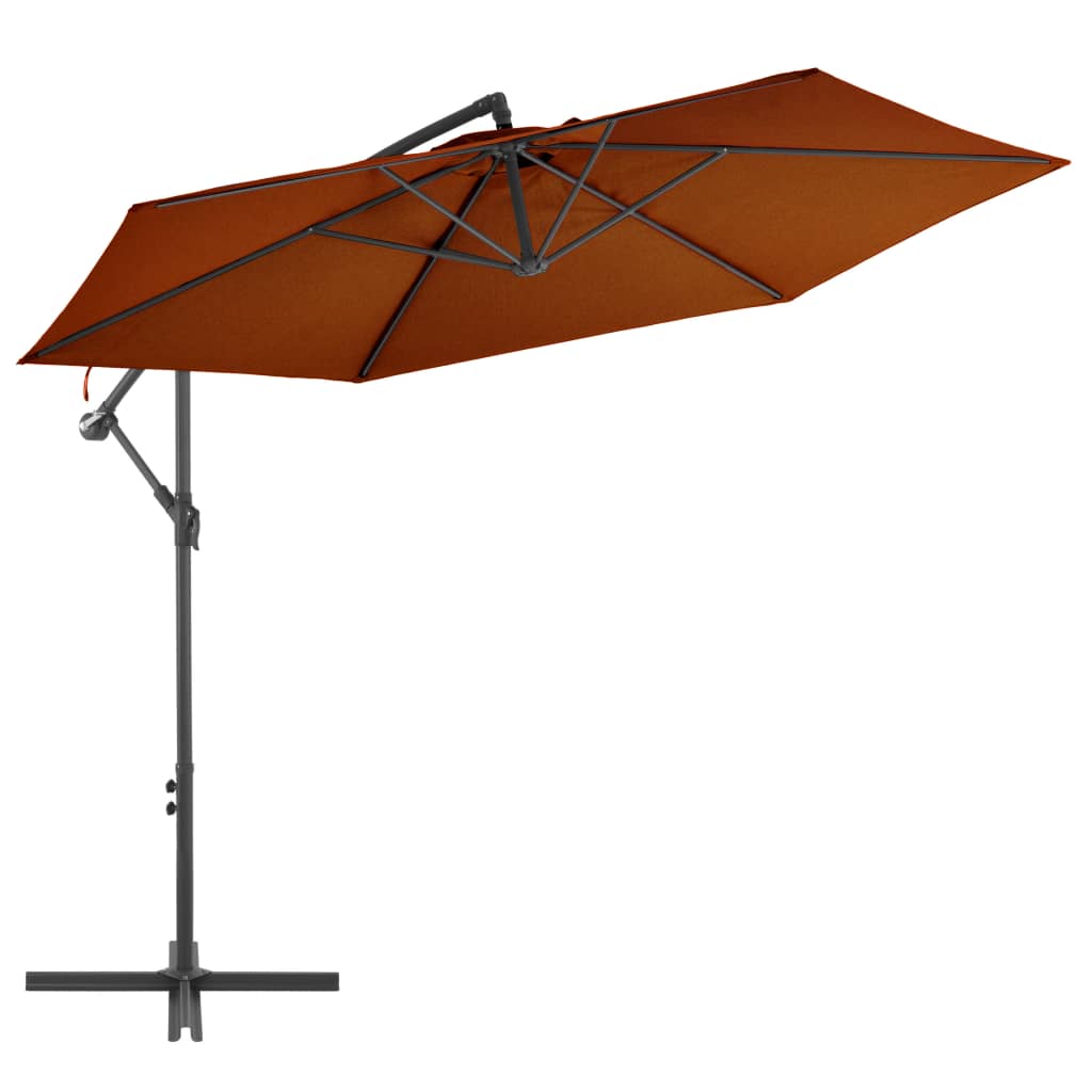 Umbrela de exterior suspendata cu stalp de aluminiu vidaXL, Tesatura, 300 x 244 cm, Caramiziu