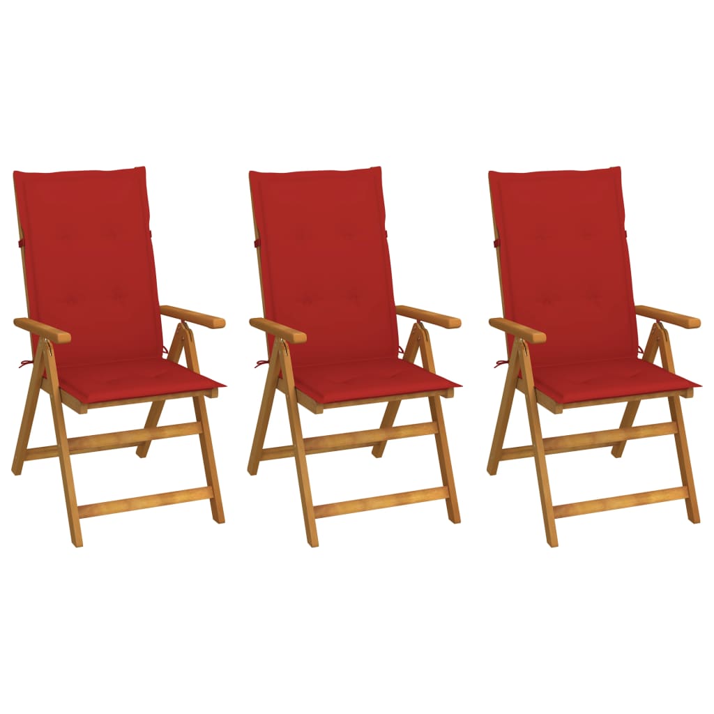 Set de 3 scaune de gradina vidaXL, Lemn masiv de acacia, 57 x 69 x 111 cm, Maro-Grena
