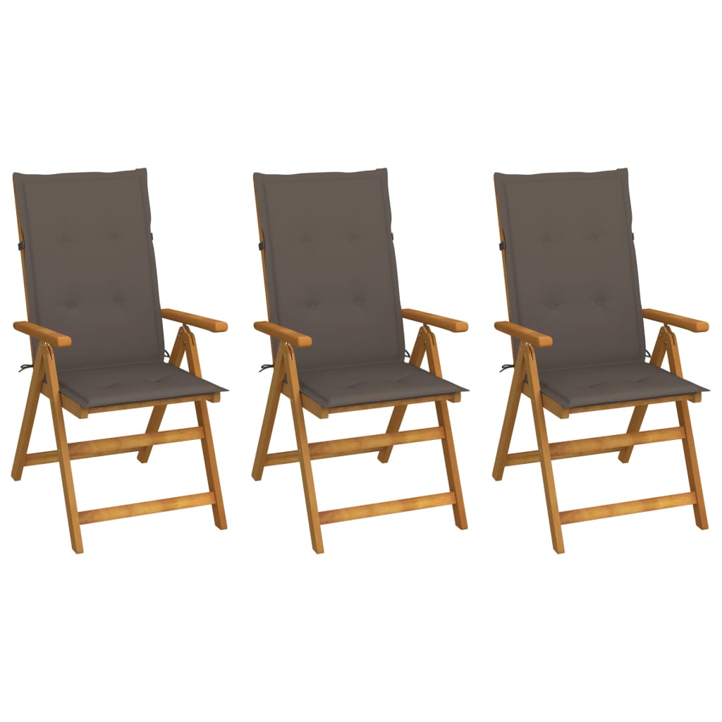 Set de 3 scaune de gradina vidaXL, Lemn masiv de acacia, 57 x 69 x 111 cm, Maro-Gri taupe