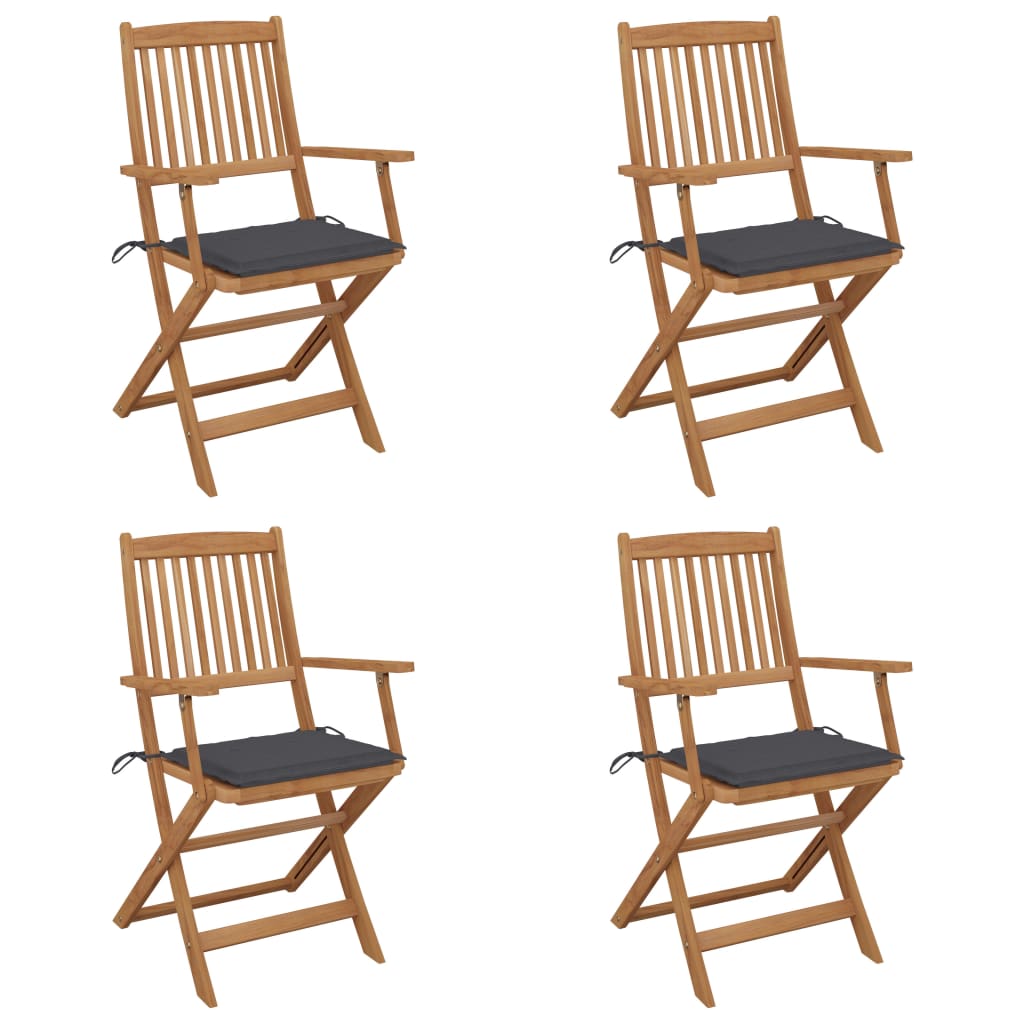Set de 4 scaune pliabile de gradina, cu brate, vidaXL, Lemn de acacia/Poliester, 54 x 57 x 91 cm, Maro-perne antracit
