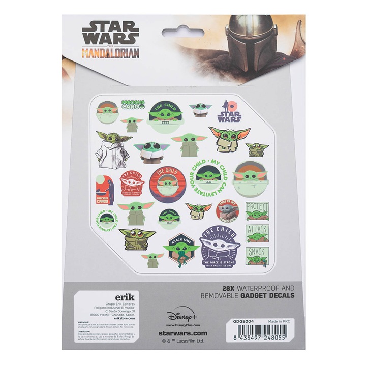 Set stickere Star Wars The Mandalorian, 28 de abtibilduri, rezistente la apa si reutilizabile, produs licentiat
