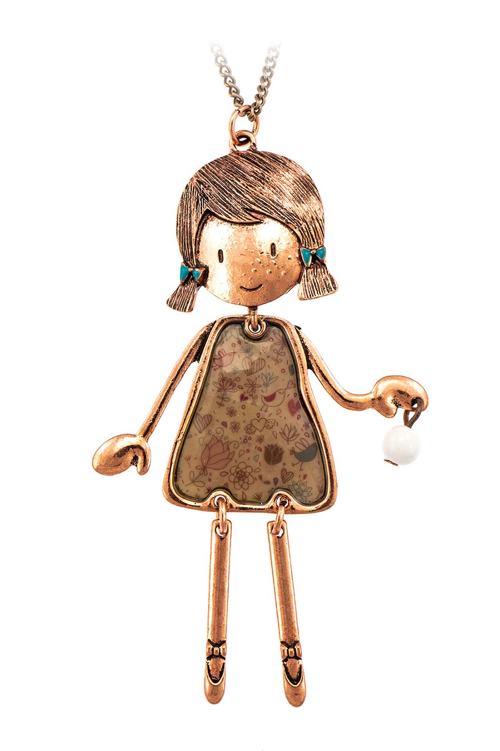 Roxannes - Bambole Milanesi, Colier din lant cu pandantiv in forma de papusa, Auriu rose